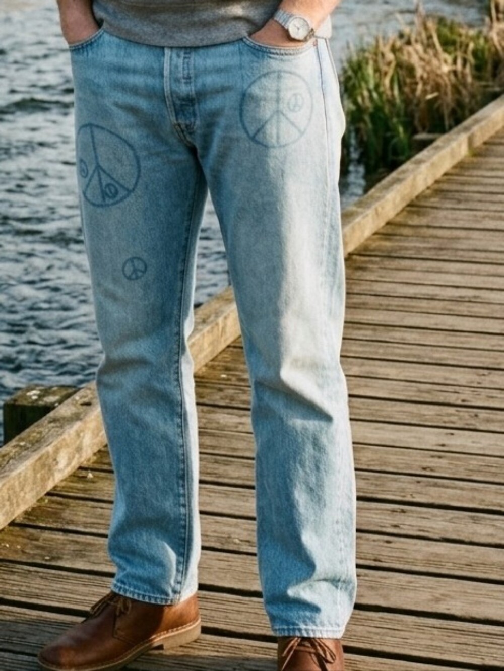Levi's 501 150th Anniversary Peace Sign Straight Leg Jeans W38 L34